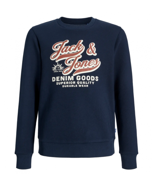 Jack & Jones Junior sweatshirt i navyblå med tekstprint til drenge billede 1