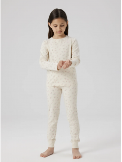 Name It pyjamassæt med blomsterprint i lys beige til piger