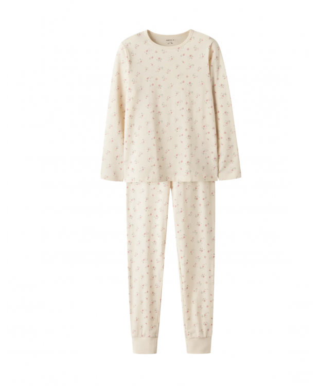 Name It pyjamassæt med blomsterprint i lys beige til piger billede 6