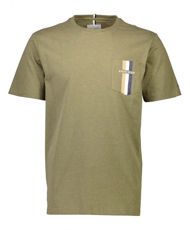 BISON T-shirt med rund hals i armygrøn melange til herre billede 3