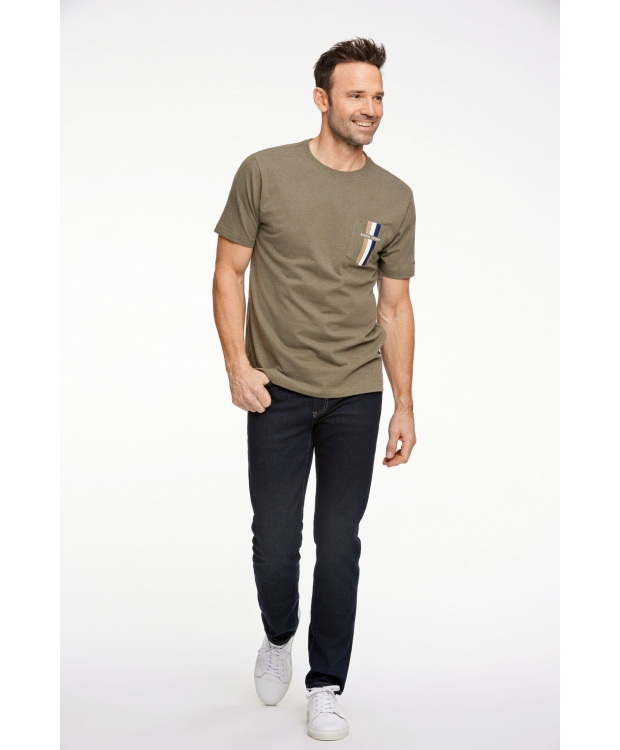 BISON T-shirt med rund hals i armygrøn melange til herre billede 1