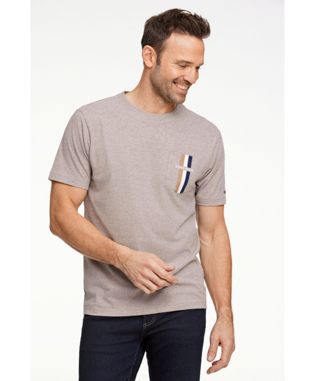 BISON T-shirt med rund hals i sandfarvet melange til herre billede 2