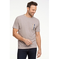 BISON T-shirt med rund hals i sandfarvet melange til herre