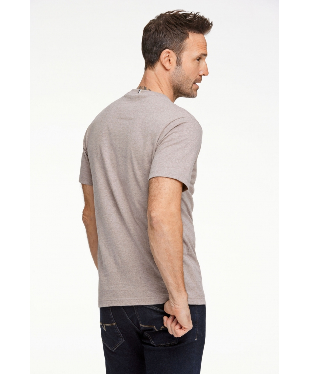 BISON T-shirt med rund hals i sandfarvet melange til herre billede 3