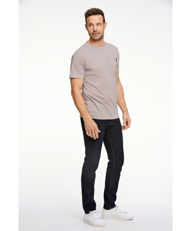 BISON T-shirt med rund hals i sandfarvet melange til herre billede 1