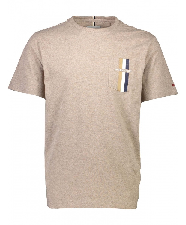 BISON T-shirt med rund hals i sandfarvet melange til herre billede 5