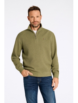 BISON sweatshirt med halv lynlås i olivengrøn til herre