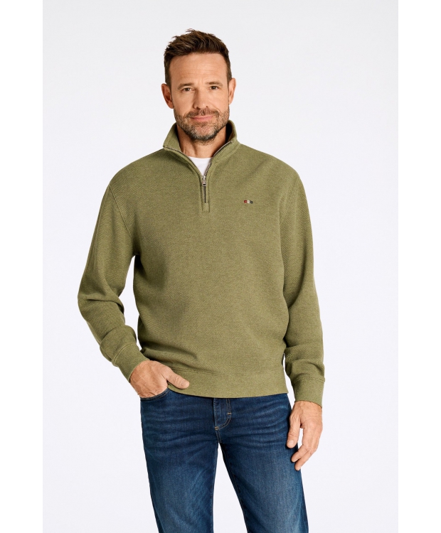 BISON sweatshirt med halv lynlås i olivengrøn til herre billede 1