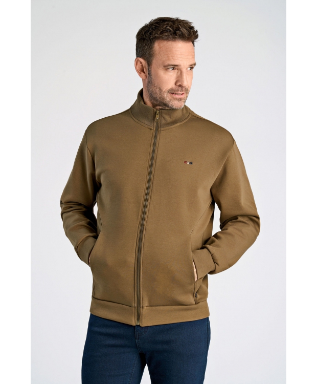 BISON sweatcardigan i mørk sandfarve til herre billede 4
