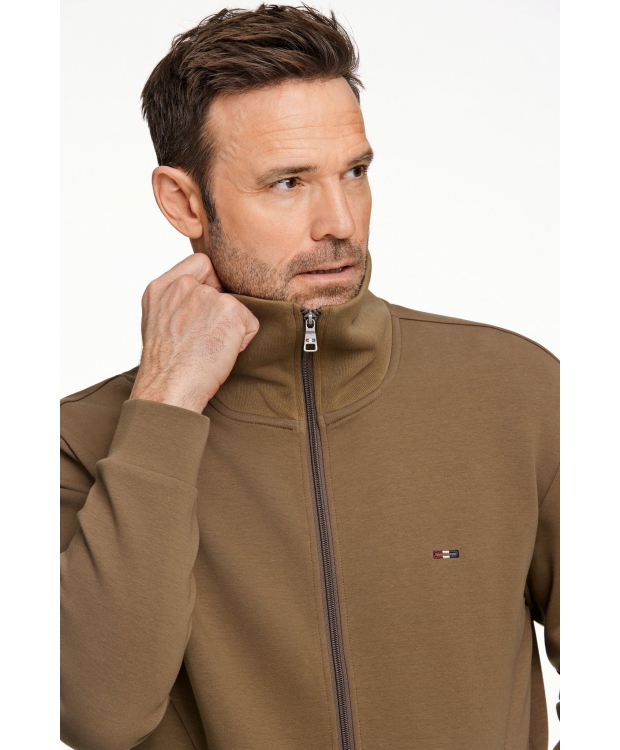 BISON sweatcardigan i mørk sandfarve til herre billede 2
