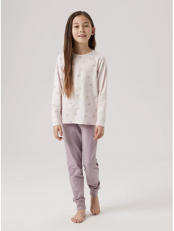 Name It pyjamassæt med sløjfeprint i rosa til piger