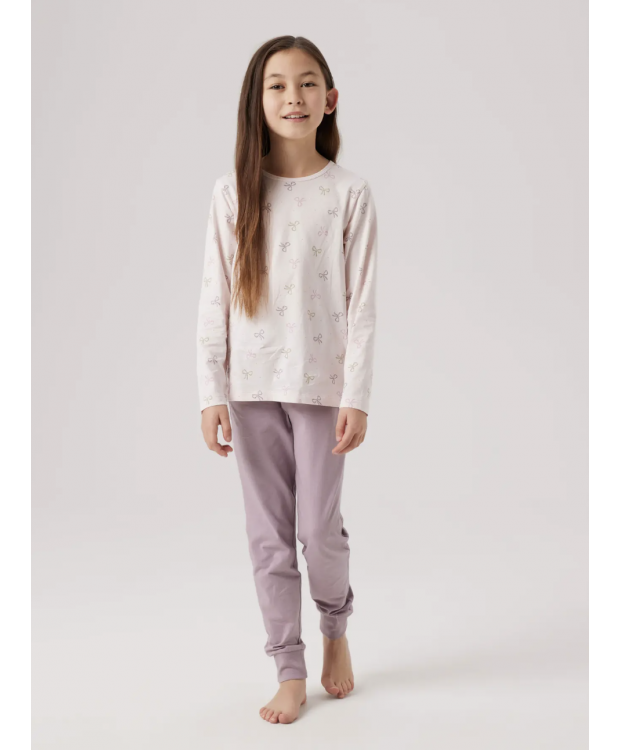 Name It pyjamassæt med sløjfeprint i rosa til piger billede 1