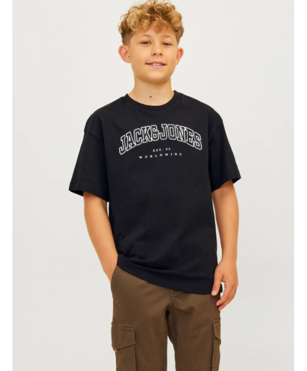 Jack & Jones Junior T-shirt i sort med print til drenge billede 1