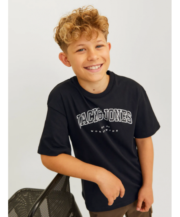 Jack & Jones Junior T-shirt i sort med print til drenge billede 4