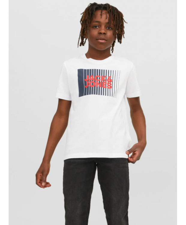Jack & Jones Junior T-shirt i hvid med print til drenge billede 1