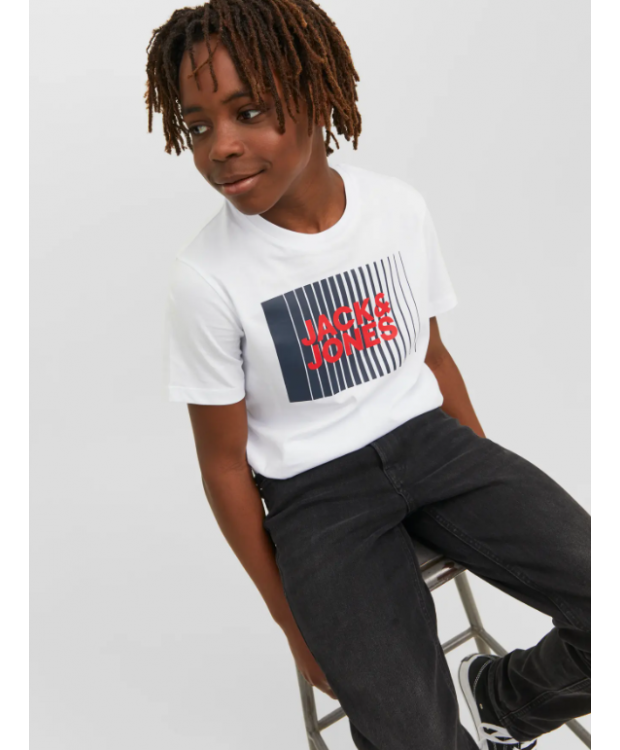 Jack & Jones Junior T-shirt i hvid med print til drenge billede 4