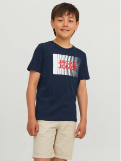 Jack & Jones Junior T-shirt i navyblå med print til drenge