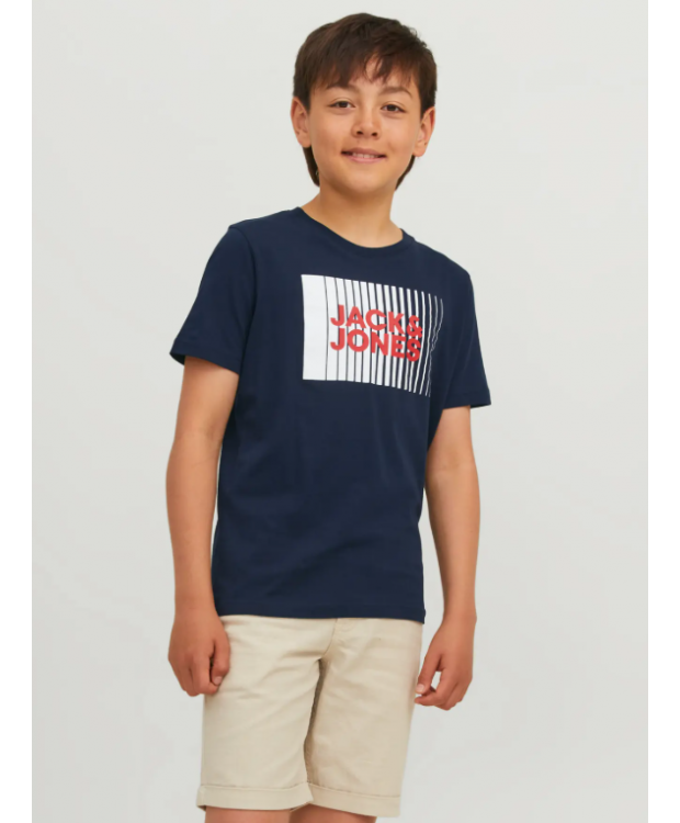 Jack & Jones Junior T-shirt i navyblå med print til drenge billede 1