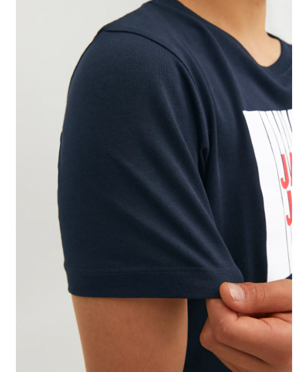 Jack & Jones Junior T-shirt i navyblå med print til drenge billede 3