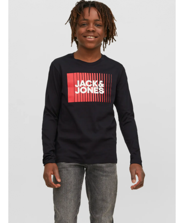 Jack & Jones Junior bluse i sort med print til drenge billede 1