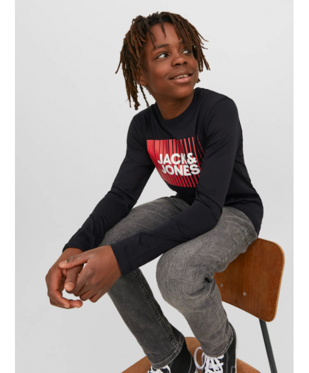 Jack & Jones Junior bluse i sort med print til drenge billede 6