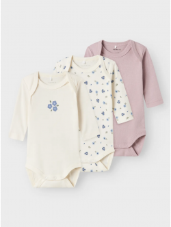 Name It Baby 3-pak langærmede bodystockings med blomsterprint til piger