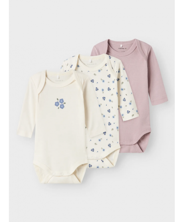 Name It Baby 3-pak langærmede bodystockings med blomsterprint til piger billede 1
