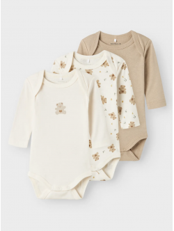 Name It 3-pak bodystockings med bjørneprint til baby