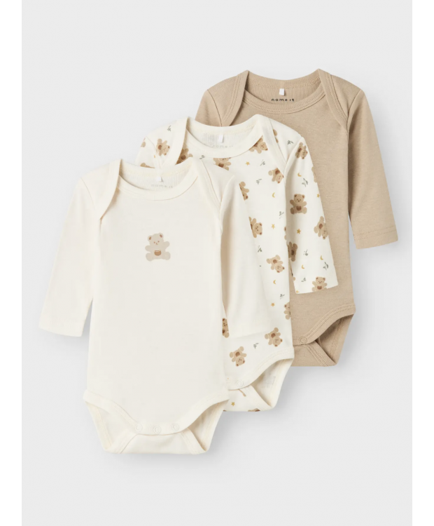 Name It 3-pak bodystockings med bjørneprint til baby billede 1