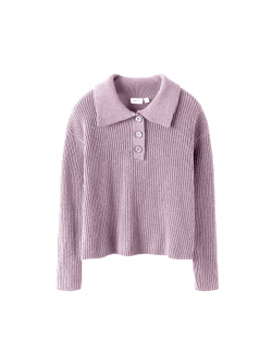 Name It langærmet strikpoloshirt i Winsome Orchid til piger