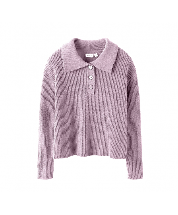 Name It langærmet strikpoloshirt i Winsome Orchid til piger billede 1