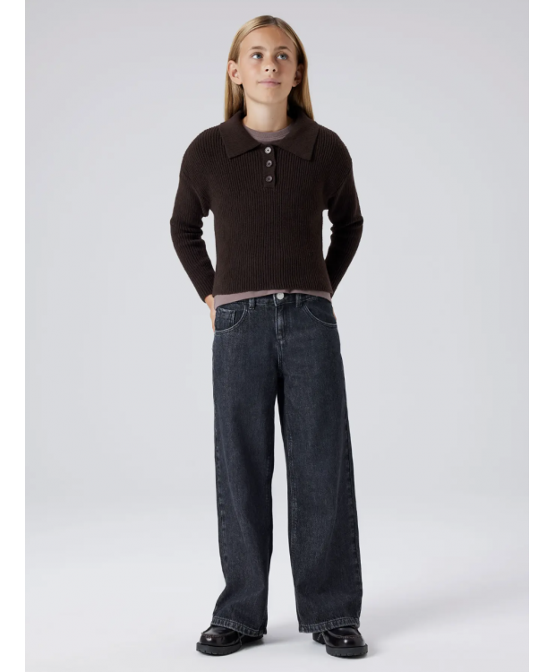 Name It langærmet strikpoloshirt i brun til piger billede 2
