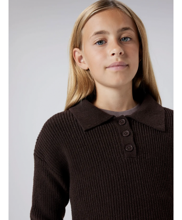 Name It langærmet strikpoloshirt i brun til piger billede 3