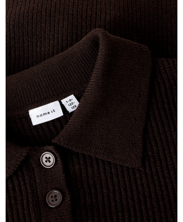 Name It langærmet strikpoloshirt i brun til piger billede 4