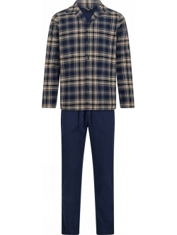 JBS flannel-pyjamas i navy og beige tern til herre