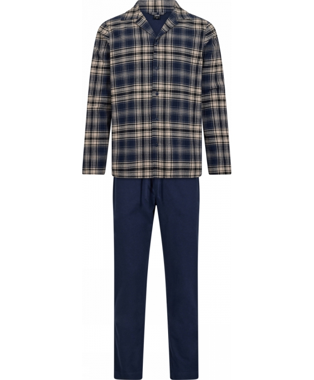 JBS flannel-pyjamas i navy og beige tern til herre billede 1