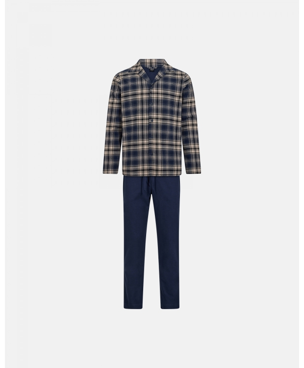 JBS flannel-pyjamas i navy og beige tern til herre billede 2