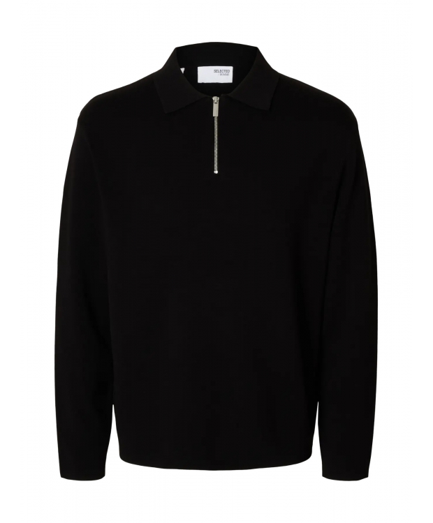 SELECTED relaxed fit-poloshirt med halv lynlås i sort til herre billede 2