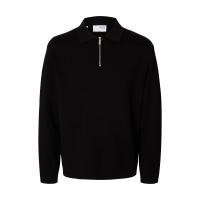 SELECTED relaxed fit-poloshirt med halv lynlås i sort til herre