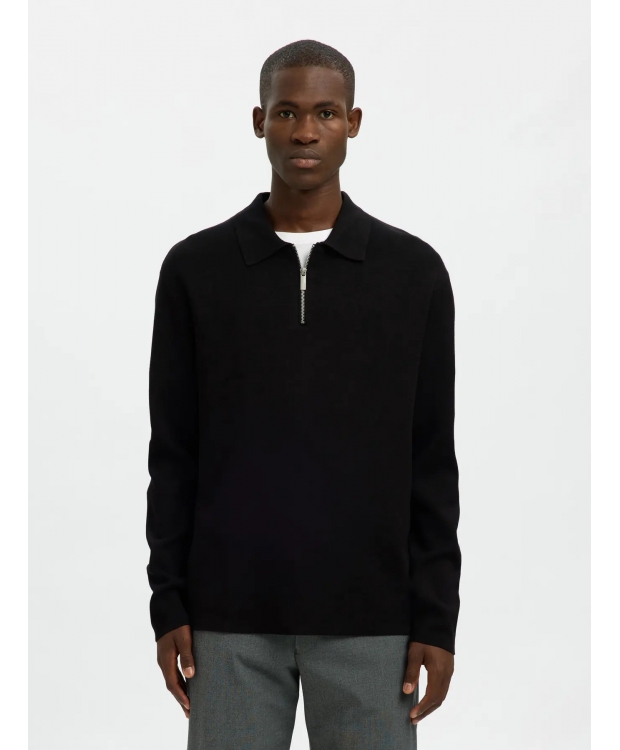 SELECTED relaxed fit-poloshirt med halv lynlås i sort til herre billede 1