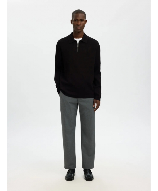 SELECTED relaxed fit-poloshirt med halv lynlås i sort til herre billede 4