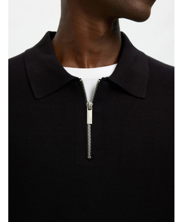 SELECTED relaxed fit-poloshirt med halv lynlås i sort til herre billede 5