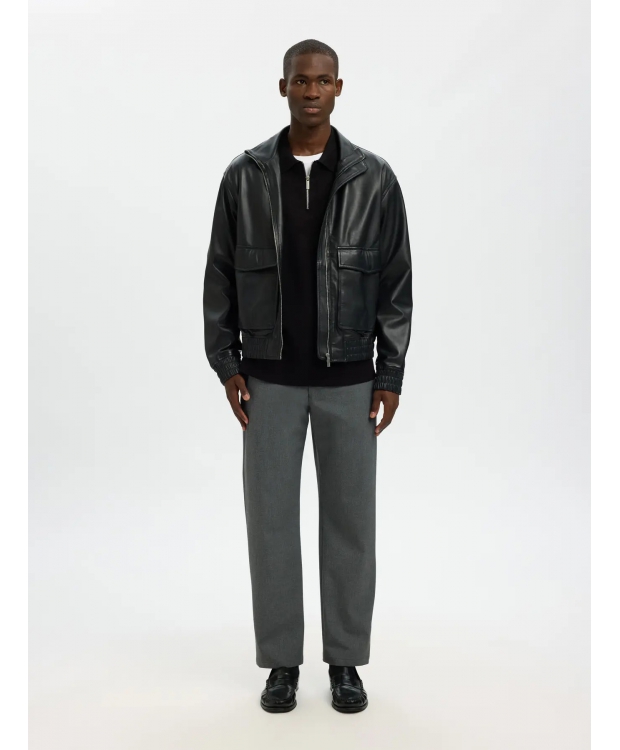 SELECTED relaxed fit-poloshirt med halv lynlås i sort til herre billede 6