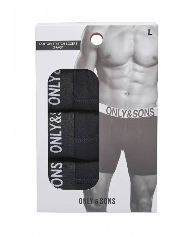 ONLY & SONS 3-pak bomuldsunderbukser i sort til herre billede 3