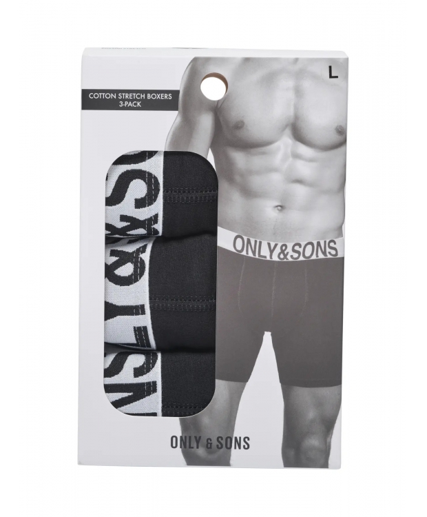 ONLY & SONS 3-pak bomuldsunderbukser i sort og hvid til herre billede 3