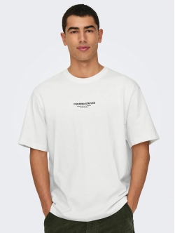 ONLY & SONS T-shirt med rund hals i Cloud Dancer til herre