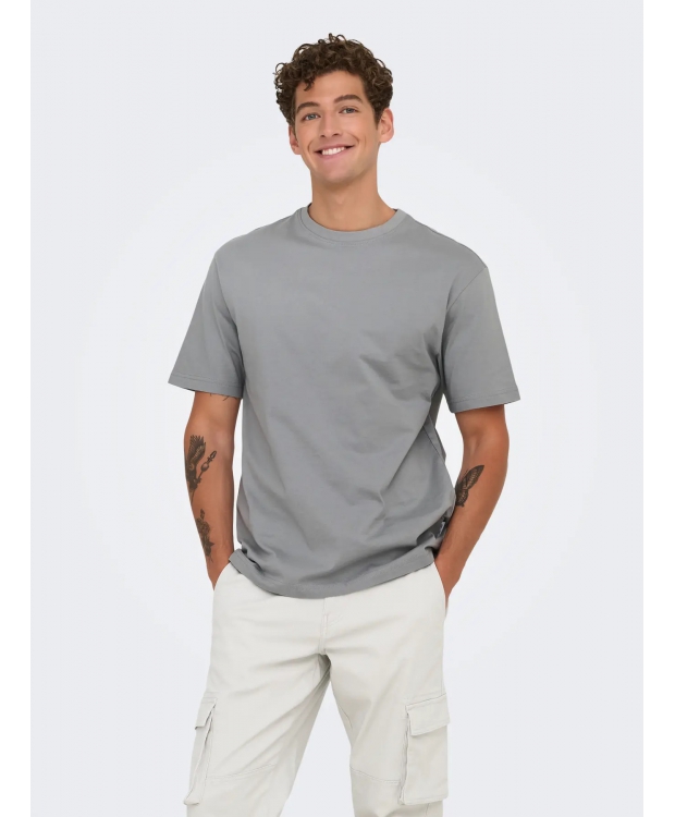 ONLY & SONS t-shirt i Ultimate Grey til herre | Relaxed fit billede 7