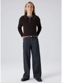 Name It langærmet strikpoloshirt i brun til piger
