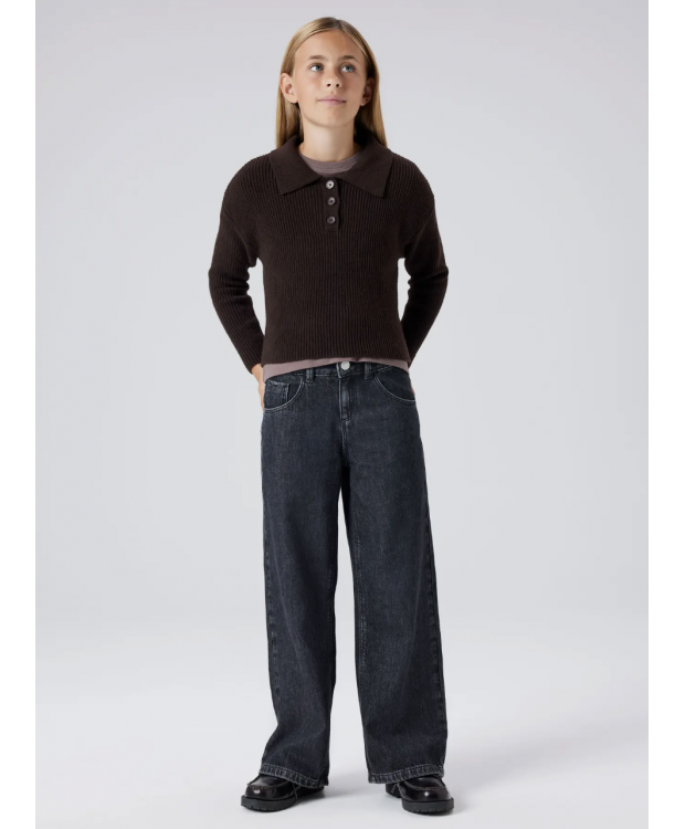 Name It langærmet strikpoloshirt i brun til piger billede 1