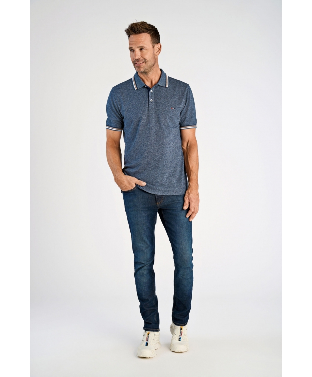 Bison regular fit-poloshirt i blå med beige striber til herre billede 2